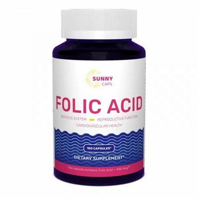 Фолиевая кислота, Folic Acid Powerfull, Sunny Caps, 400 мкг, 100 капсул SUN-530777 фото