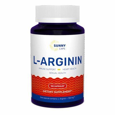L-arginine Powerful: Комплекс для поддержки энергии и мышц, Sunny Caps, 750 мг, 100 капсул SUN-530647 фото