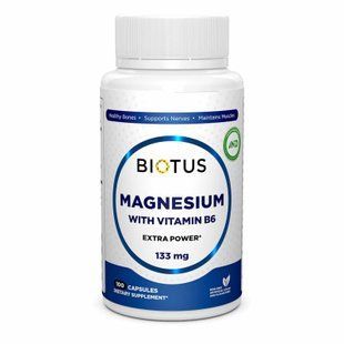 Магній&nbsp;і&nbsp;вітамін&nbsp;В6 екстра&nbsp;сильний,&nbsp;100&nbsp;капсул,&nbsp;Magnesium&nbsp;with&nbsp;Vitamin&nbsp;B6, Biotus BIO-530197 фото