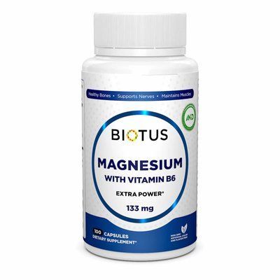 Магний и витамин В6 экстра сильный, 100 капсул, Magnesium with Vitamin B6, Biotus BIO-530197 фото
